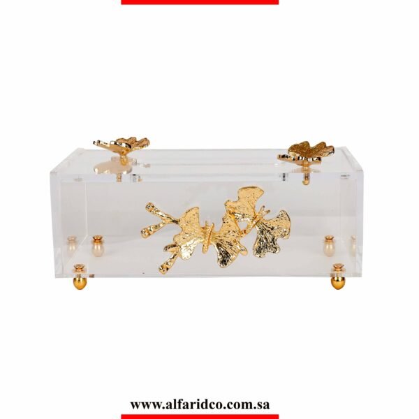 ⁦Tissue Box Acrylic Butterfly Gold⁩ - الصورة ⁦2⁩