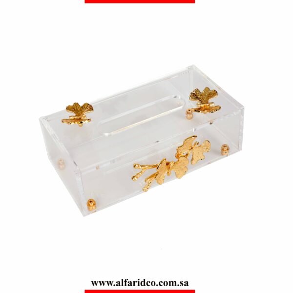 ⁦Tissue Box Acrylic Butterfly Gold⁩ - الصورة ⁦3⁩