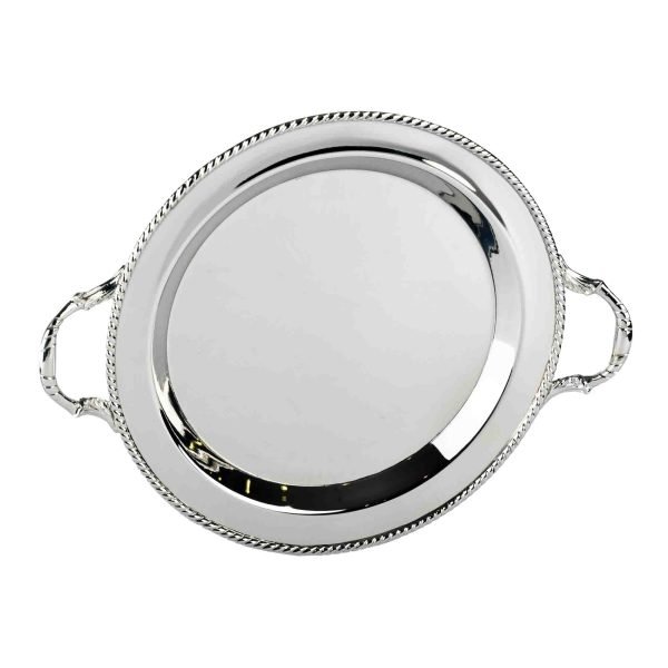 Round Tray  Cord Model With Handle Silver Color