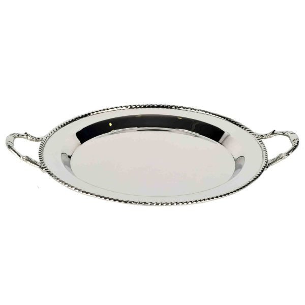 ⁦Round Tray  Cord Model With Handle Silver Color⁩ - الصورة ⁦2⁩