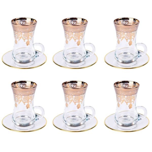 6+6 TEA ITALIAN GLASS WITH SAUCER COLOR GOLD