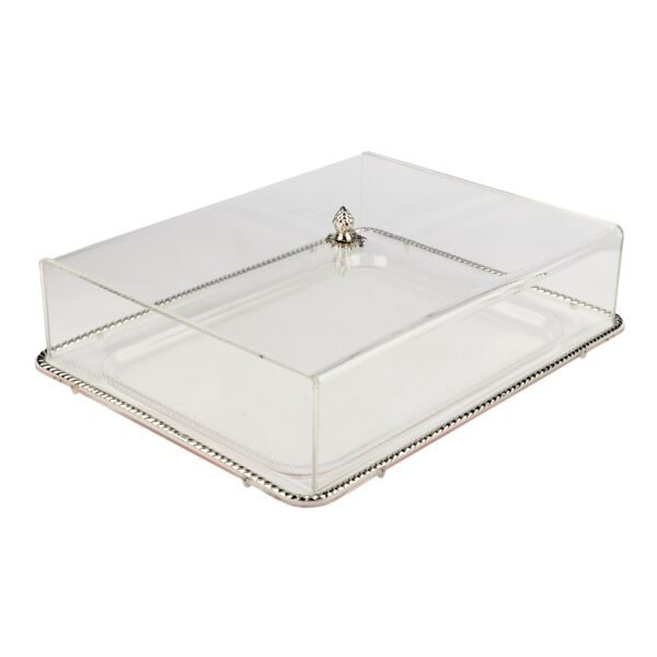 RECT ACRYLIC TRAY BIG SIZE WITH COVER SILVER EDGES