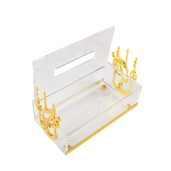 ACRYLIC TISSUE BOX RECT HOURF GOLD - Image 2