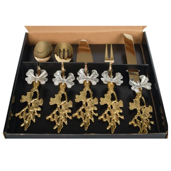 5 PCS SPOON SET BUTTERFLY GOLD SILVER