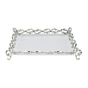 صينية تقديم أكرليك مربعة أطراف اس موديل فضي مقاس وسط