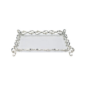 صينية تقديم أكرليك مربعة أطراف اس موديل فضي مقاس صغير
