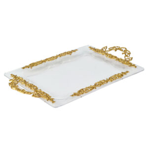 صينية تقديم أكرليك مستطيلة أطراف موتيف ذهبي مقاس كبير