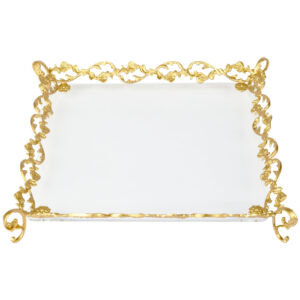 صينية تقديم أكرليك مربعة أطراف اس موديل ذهبي مقاس كبير