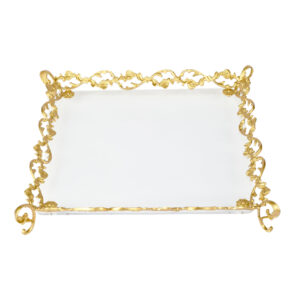 صينية تقديم أكرليك مربعة أطراف اس موديل ذهبي مقاس وسط