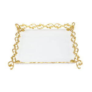 صينية تقديم أكرليك مربعة أطراف اس موديل ذهبي مقاس صغير