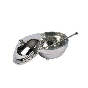 سكرية مع غطاء وملعقة نيكل كورد لون فضي