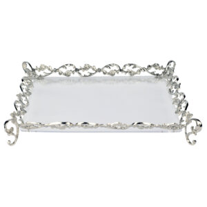 صينية تقديم أكرليك مربعة أطراف اس موديل فضي مقاس كبير