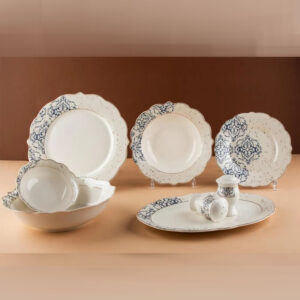 طقم سفرة 28 قطعة بورسلين لون اوف وايت كحلي