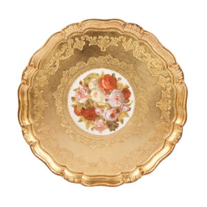 صينية تقديم خشب ايطالي مدورة لون ذهبي بالورد