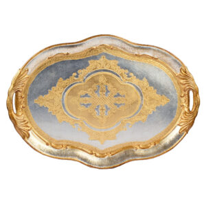 صينية أوفال بيضاوي خشب ايطالي لون فضي ذهبي