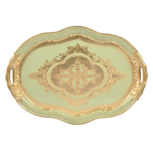 صينية أوفال بيضاوي خشب ايطالي لون تيفاني ذهبي