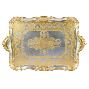 صينية تقديم خشب ايطالي مستطيلة لون فضي ذهبي