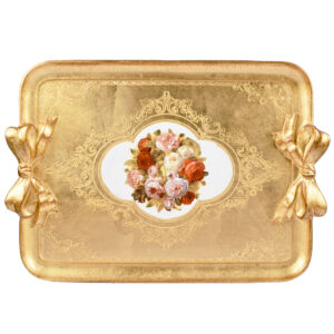 صينية تقديم خشب ايطالي مستطيلة لون ذهبي بالورد