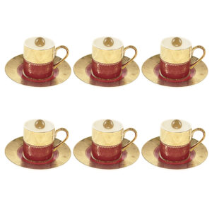 طقم فناجين قهوة تركية 6+6 لموج لون عودي ذهبي
