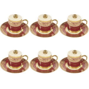 طقم فناجين قهوة تركية 6+6 لموج لون عودي ذهبي