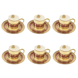 طقم فناجين قهوة تركية 6+6 لموج لون عودي ذهبي