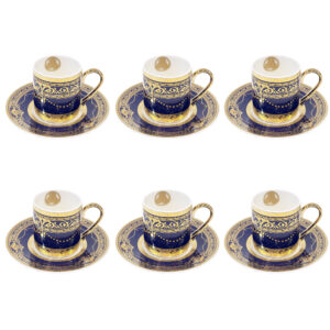 طقم فناجين قهوة تركية 6+6 لموج لون كحلي ذهبي