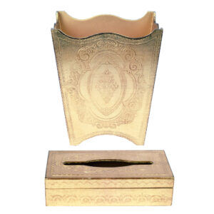 طقم سلة مهملات وعلبة مناديل خشب ايطالي لون ذهبي