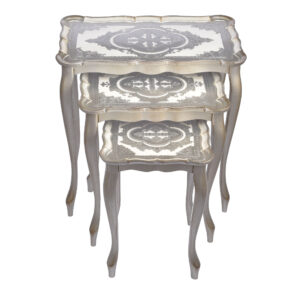 طقم طاولات خشب إيطالي ثلاث قطع لون أبيض فضي