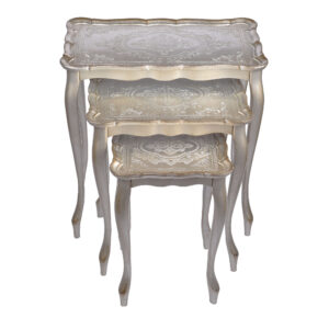 طقم طاولات خشب إيطالي ثلاث قطع لون فضي