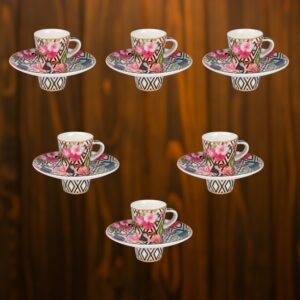 طقم فناجين قهوة تركية 6+6 ملون ذهبي