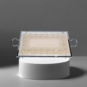 صينية تقديم أكرليك مستطيلة بيدين أطرتف نحاس لون فضي