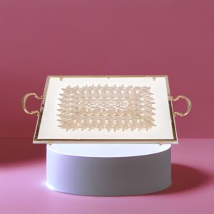 صينية تقديم أكرليك مستطيلة بيدين أطرتف نحاس لون ذهبي