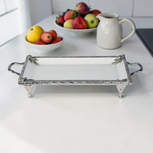 صينة بورسلين مستطيلة مع قاعدة نحاس لون فضي