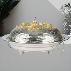 صحن نحاس كبير للمنسف مقاس 60 سم لون فضي ذهبي